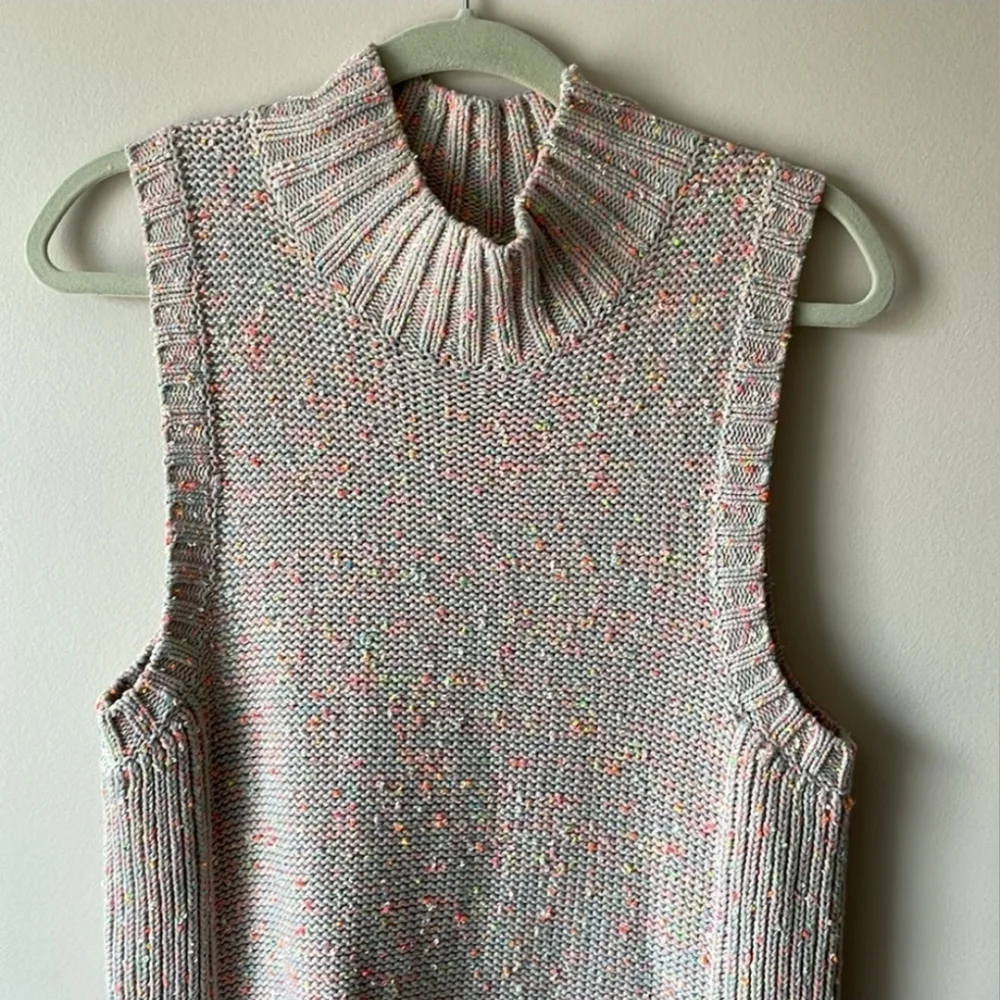 Anthropologie Multicolor Knit Sweater,Sleeveless Mock Neck Neon Confetti - Picture 3 of 9